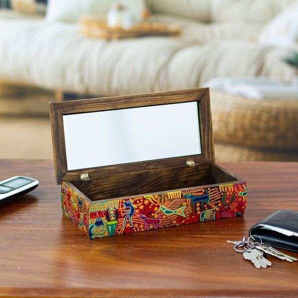Alternate image for Huichol Theme Decoupage Jewelry Box with Mirror Huichol Fiesta