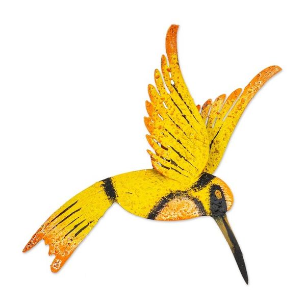 Alternate image for Hand Crafted Bird Wall Art Steel Sculpture from Mexico Little Yellow Hummingbird