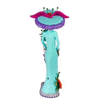 Alternate image for Mexican Catrina Sculpture Handmade from Ceramic La Catrina Gabriella