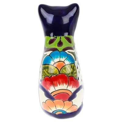 Alternate image for Hand-Painted Hacienda Cat-Themed Ceramic Sculpture in Blue Feline Essence in Blue
