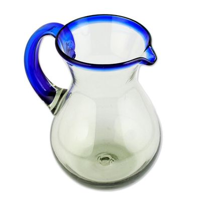 Alternate image for Artisan Crafted Pitcher Classic Mexican Handblown Glass Cobalt Classic