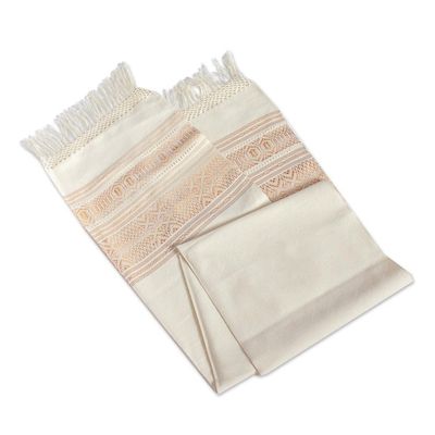 Alternate image for Handwoven Zapotec Brown on Ivory Cotton Rebozo Shawl Natural Allure