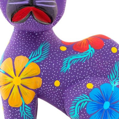 Alternate image for Hand Crafted Purple Wood Kittycat Folk Art Sculpture Magical Cat