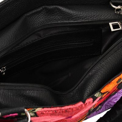 Alternate image for Floral Cotton Accent Leather Handbag from Mexico Bouquet of Flowers