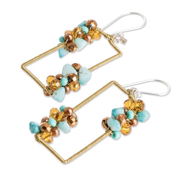 Alternate image for Handmade Aquamarine Crystal Glass Beaded Dangle Earrings Precious Aqua