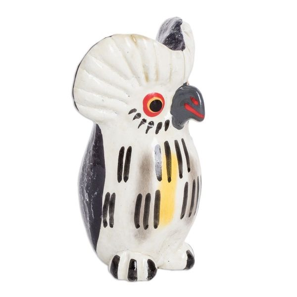 Alternate image for Ceramic Owl Figurine in White Hand-Painted in Guatemala Charming Tecolote