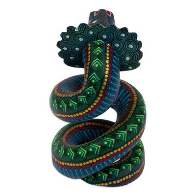 Alternate image for Wood Quetzalcoatl Serpent Figurine Hand-Painted in Mexico Imposing Quetzalcoatl