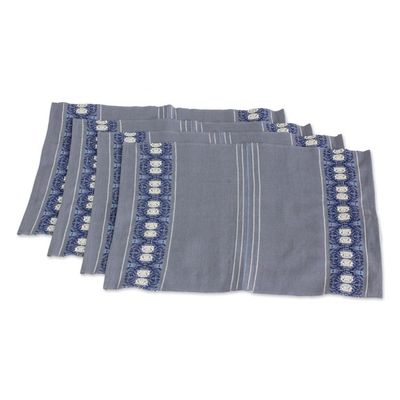 Alternate image for Cotton Table Linen Set 4 in Graphite from Guatemala Striped Paths in Graphite