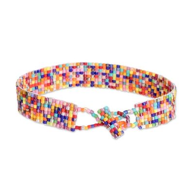 Alternate image for Multicolored Glass Beaded Wristband Bracelet from Guatemala Multicolored Happiness