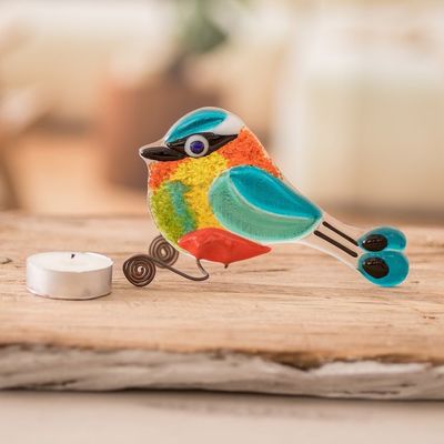 Alternate image for Art Glass Rainbow Bird Sculpture from El Salvador Rainbow Torogoz