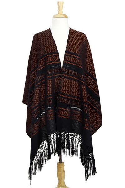 Alternate image for Black and Orange Handwoven Zapotec Rebozo Shawl Fiesta in Black and Tangerine