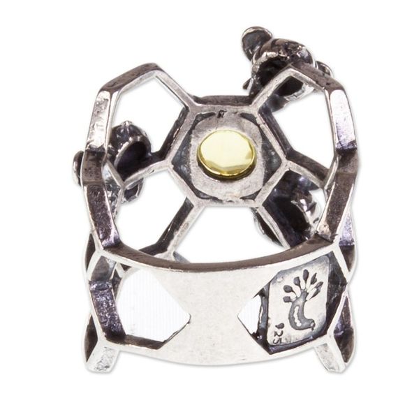 Alternate image for Amber and Sterling Silver Bee Cocktail Ring from Mexico Glowing Honey