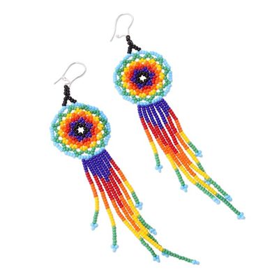 Alternate image for Huichol Colorful Glass Beaded Earrings from Mexico Vibrant Huichol Circles