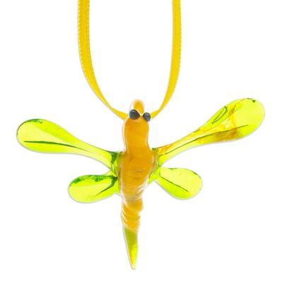 Alternate image for Handblown Recycled Glass Dragonfly Ornament in Yellow Yellow Transformation