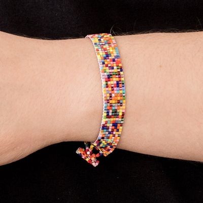 Alternate image for Multicolored Glass Beaded Wristband Bracelet from Guatemala Multicolored Happiness
