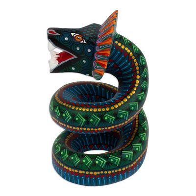 Alternate image for Wood Quetzalcoatl Serpent Figurine Hand-Painted in Mexico Imposing Quetzalcoatl
