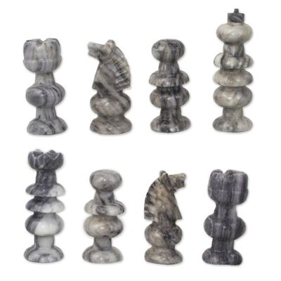 Alternate image for Handcrafted Mexican Marble Chess Set Game Check in Gray