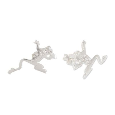 Alternate image for Modern Sterling Silver Frog Button Earrings from Costa Rica Lithe Beauties