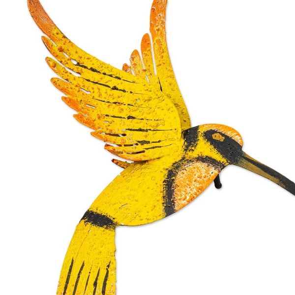 Alternate image for Hand Crafted Bird Wall Art Steel Sculpture from Mexico Little Yellow Hummingbird