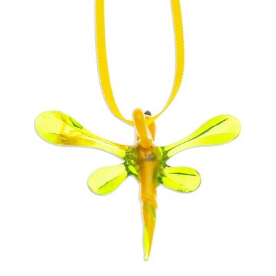 Alternate image for Handblown Recycled Glass Dragonfly Ornament in Yellow Yellow Transformation
