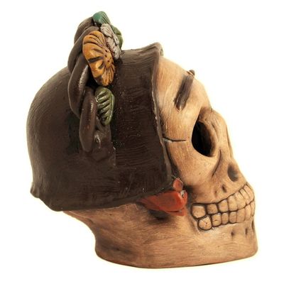 Alternate image for Handcrafted Ceramic Skull Figurine Honoring Frida Kahlo Honoring Frida