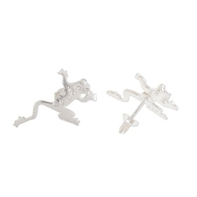 Alternate image for Modern Sterling Silver Frog Button Earrings from Costa Rica Lithe Beauties