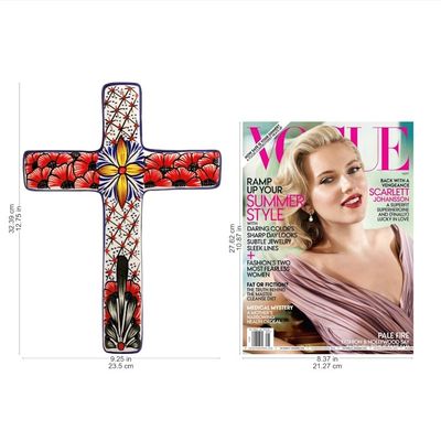 Alternate image for Multicolored Ceramic Mexican Wall Cross with Floral Motifs Flower Field