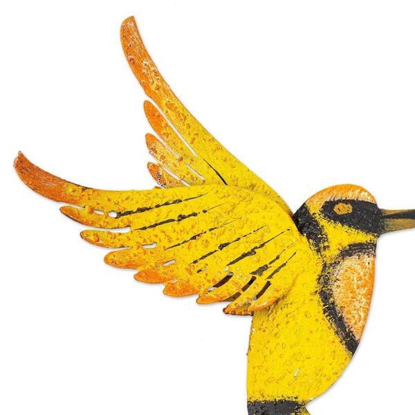 Alternate image for Hand Crafted Bird Wall Art Steel Sculpture from Mexico Little Yellow Hummingbird