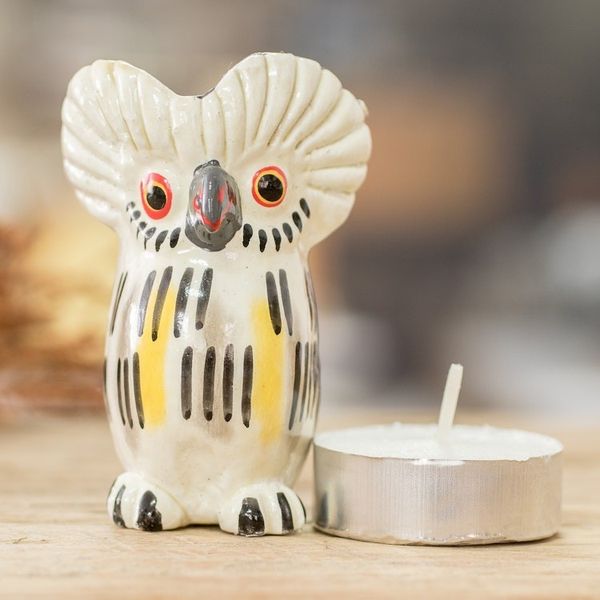 Alternate image for Ceramic Owl Figurine in White Hand-Painted in Guatemala Charming Tecolote