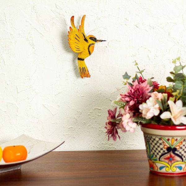 Alternate image for Hand Crafted Bird Wall Art Steel Sculpture from Mexico Little Yellow Hummingbird