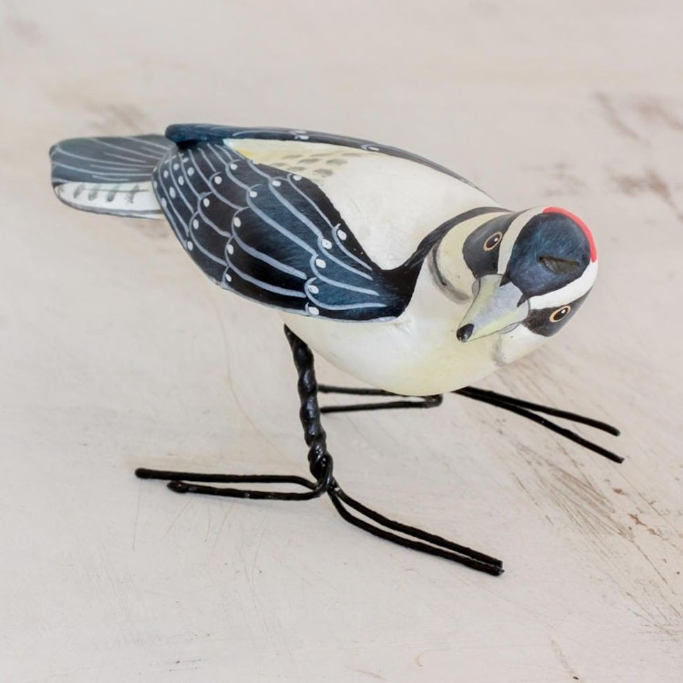 Hand Sculpted Ceramic Lesser Spotted Woodpecker Figurine 'Lesser Spotted Woodpecker'