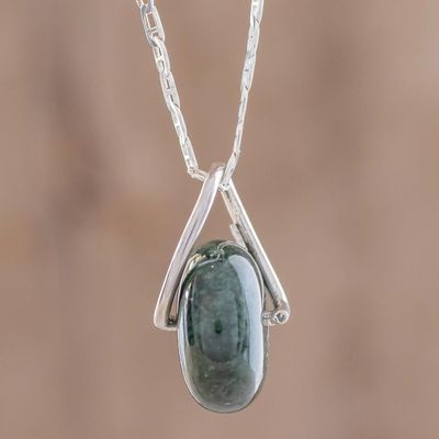Alternate image for Round Dark Green Jade Pendant Necklace from Guatemala Dark Green Wheel of Fortune