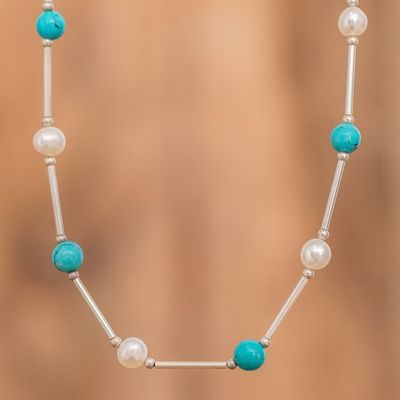 Alternate image for Polished Cultured Pearl and Turquoise Beaded Necklace Innocence and Hope