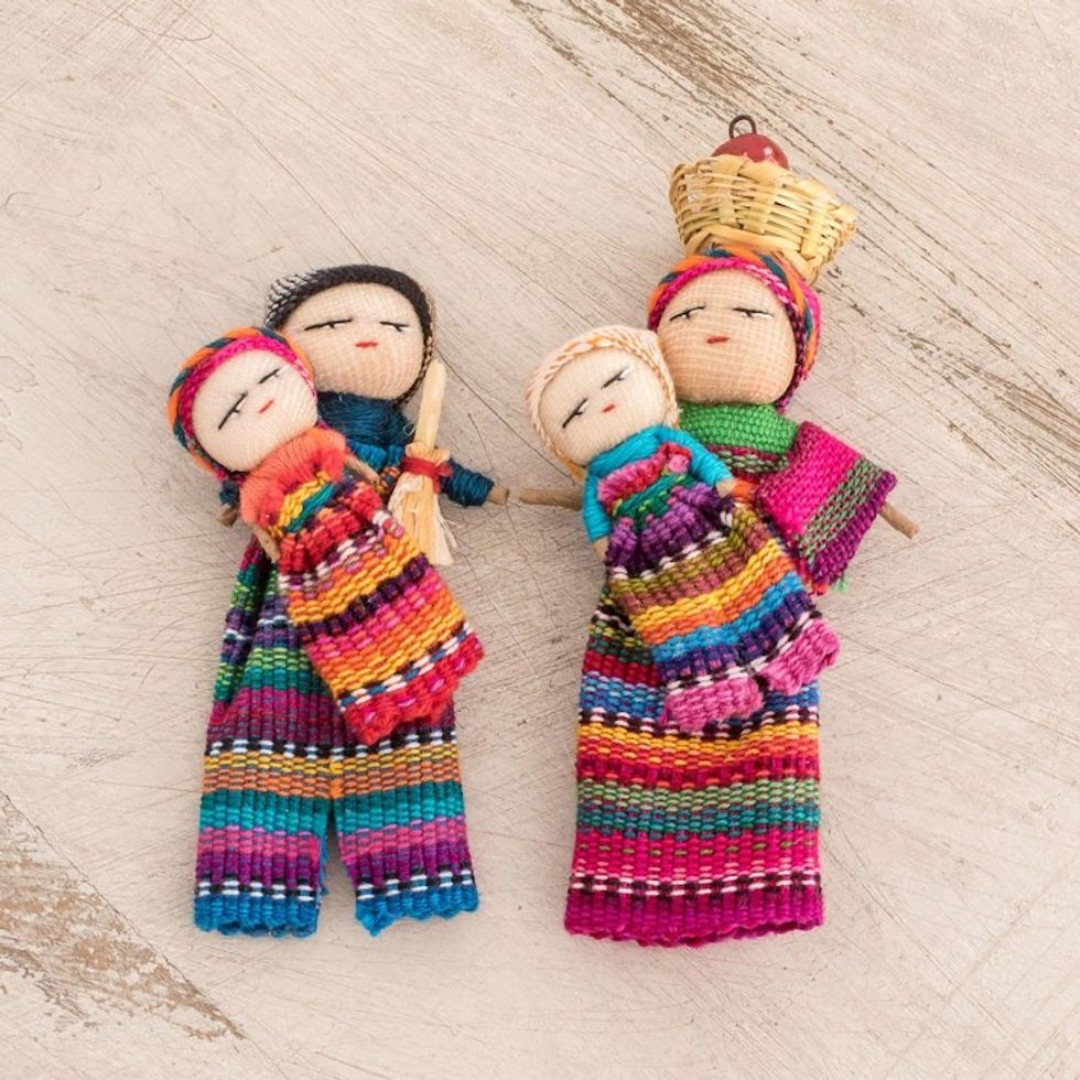 Handmade Cotton Worry Dolls from Guatemala Pair 'Two Mothers'