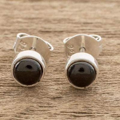 Alternate image for Round Black Jade Stud Earrings from Guatemala Round Delight