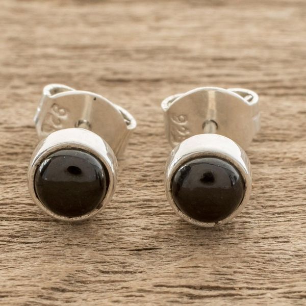 Alternate image for Round Black Jade Stud Earrings from Guatemala Round Delight