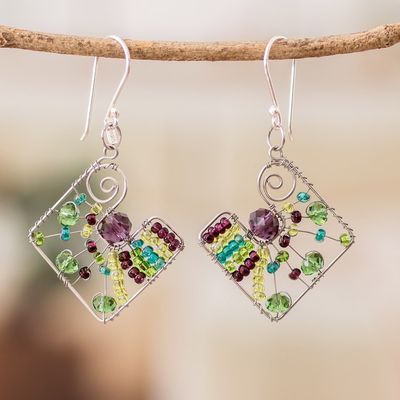 Alternate image for Geometric Vibrant Crystal and Glass Beaded Dangle Earrings Harmonious Light Constellation