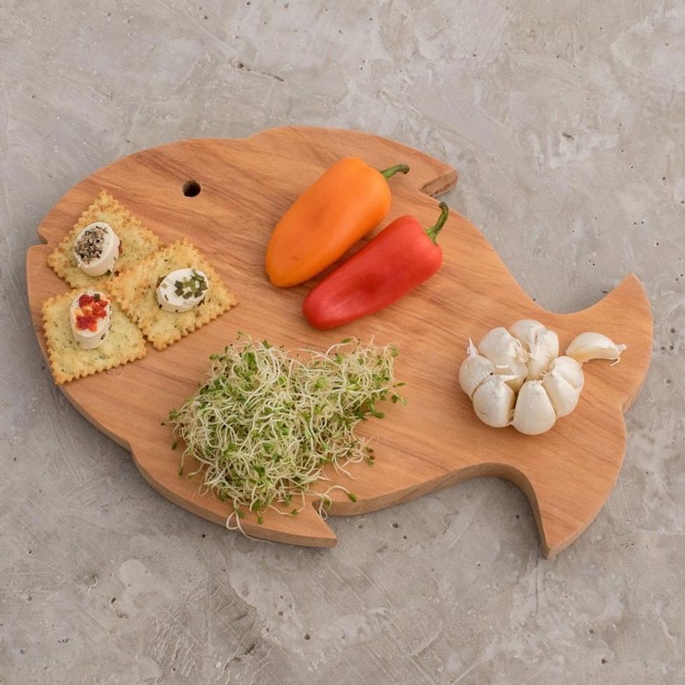 Fair Trade Hand Carved Wood Cutting Board 'Happy Fish'