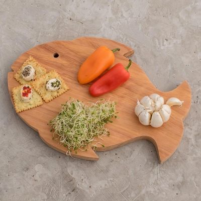 Alternate image for Fair Trade Hand Carved Wood Cutting Board Happy Fish