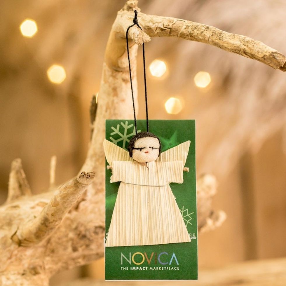 Handcrafted Cotton and Cibaque Angel Worry Doll in Beige 'Fortune Angel'