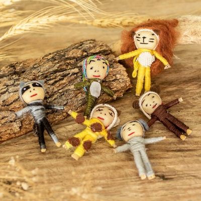 Alternate image for Jungle-Themed Cotton Decorative Worry Dolls Set of 6 Jungle Quitapenas