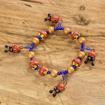Alternate image for Handcrafted Ceramic Beaded Stretch Bracelet with Ladybugs Cheerful Ladybugs