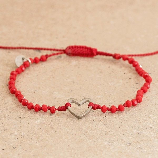 Alternate image for Beaded Red Cord Bracelet with Heart Pendant Love is Everywhere