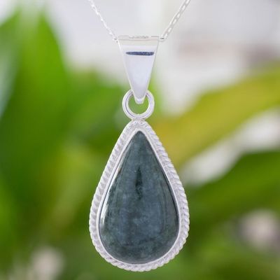 Alternate image for  Handmade Guatemalan Jade Pendant Necklace Dark Green Sacred Quetzal