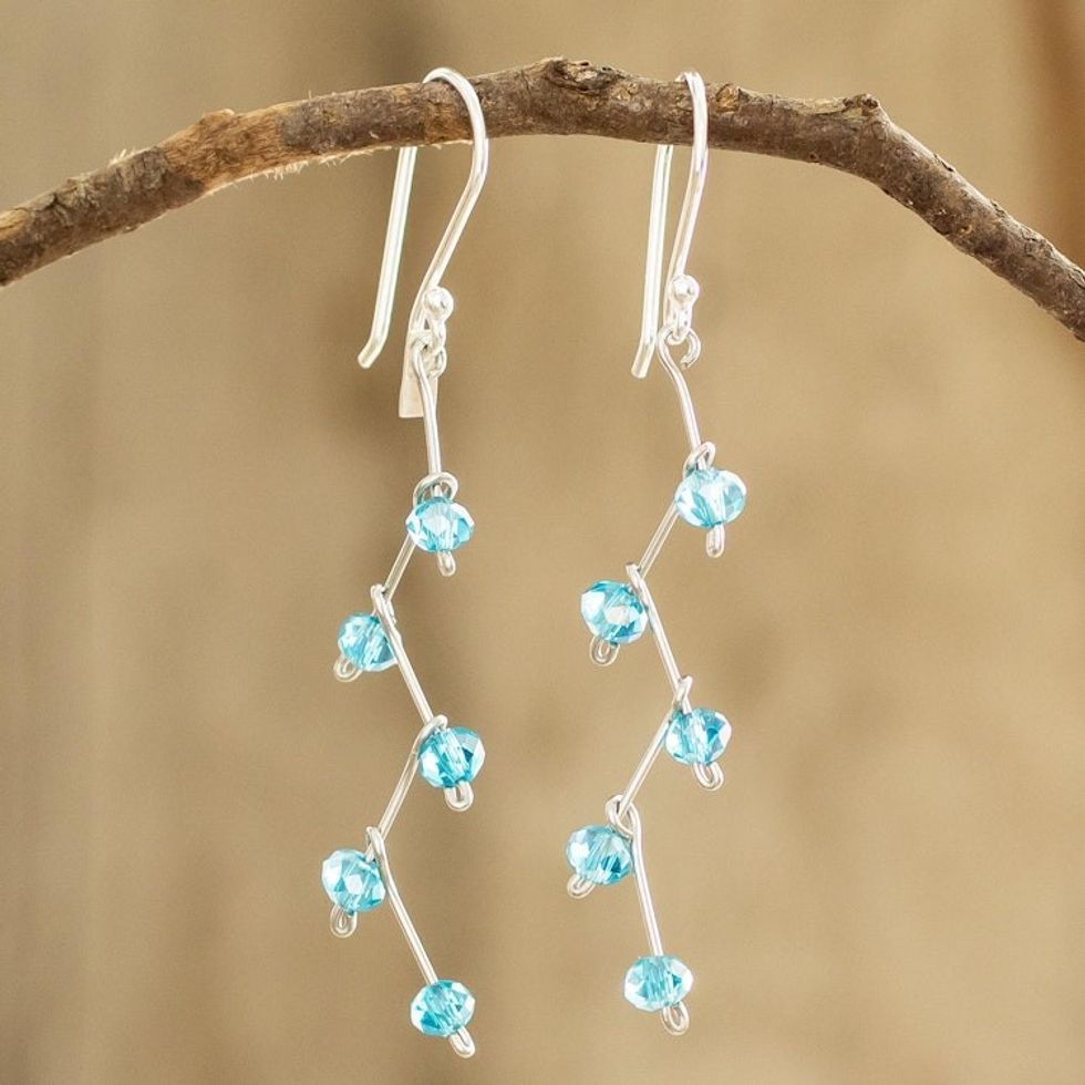 Blue Crystal Dangle Earrings With Sterling Silver Hooks 'Caribbean Blue Sparkle'