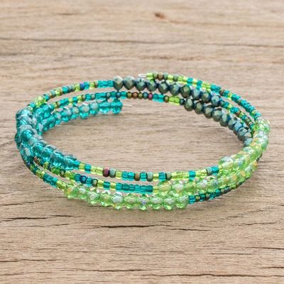 Alternate image for Glass and Crystal Beaded Wrap Bracelet in Green Ocean Siren