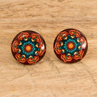 Alternate image for Mandala Colorful Button Earrings with Stainless Steel Posts Mandala Magic