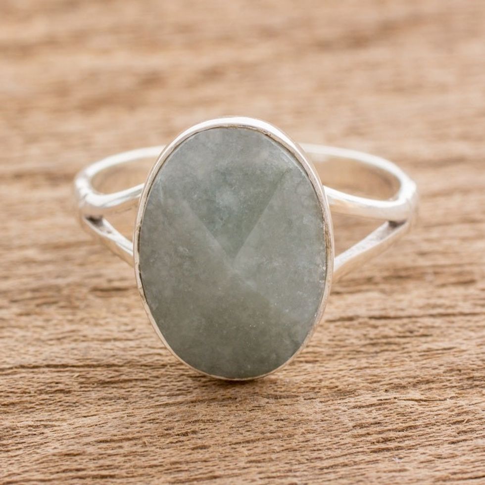 Handcrafted Faceted Jade Oval Sterling Silver Cocktail Ring 'Facet Fixation'