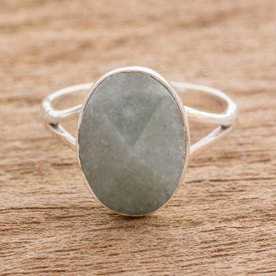 Alternate image for Handcrafted Faceted Jade Oval Sterling Silver Cocktail Ring Facet Fixation