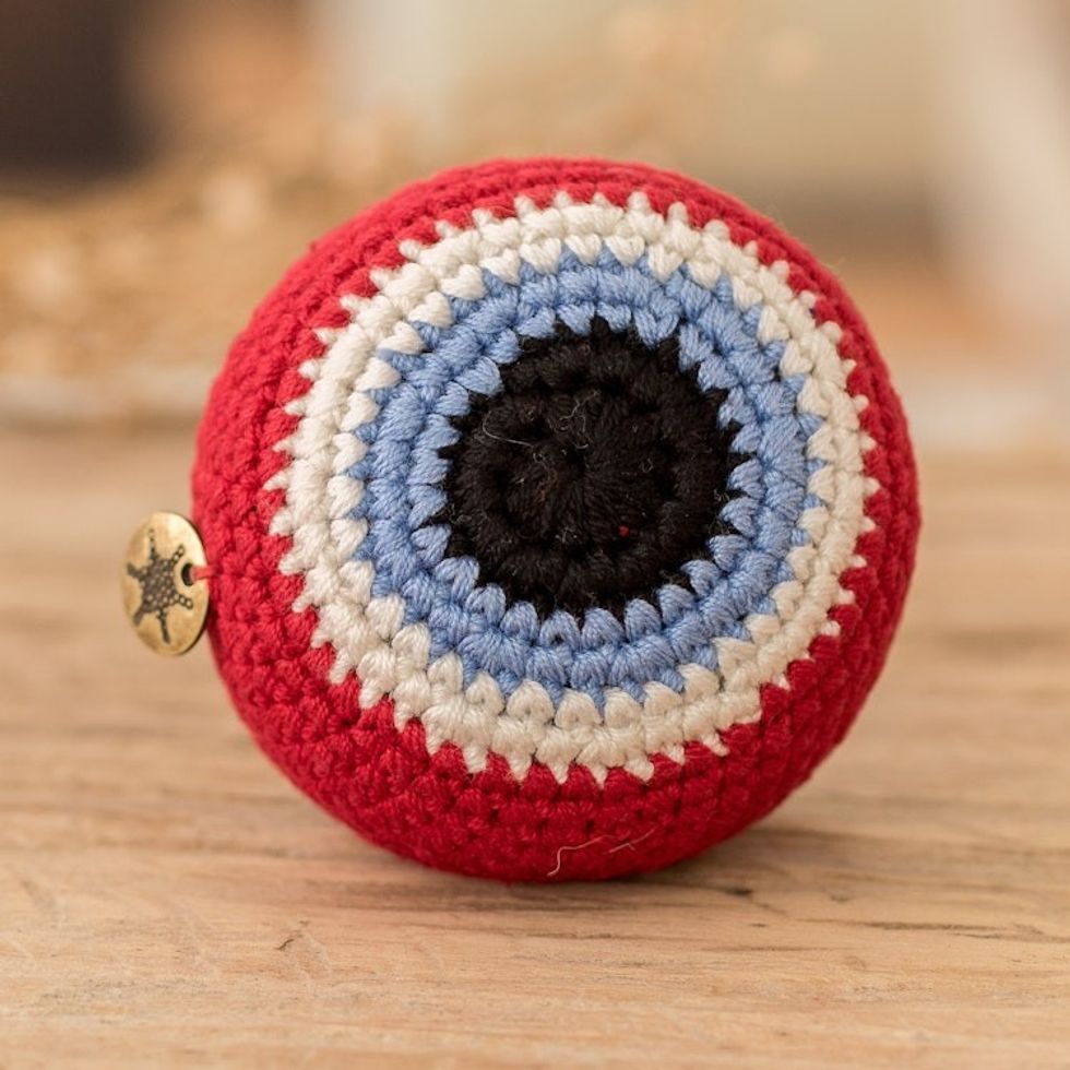 Handcrafted Knit Cotton Hacky Sack in Scarlet Hues 'Scarlet Shield'